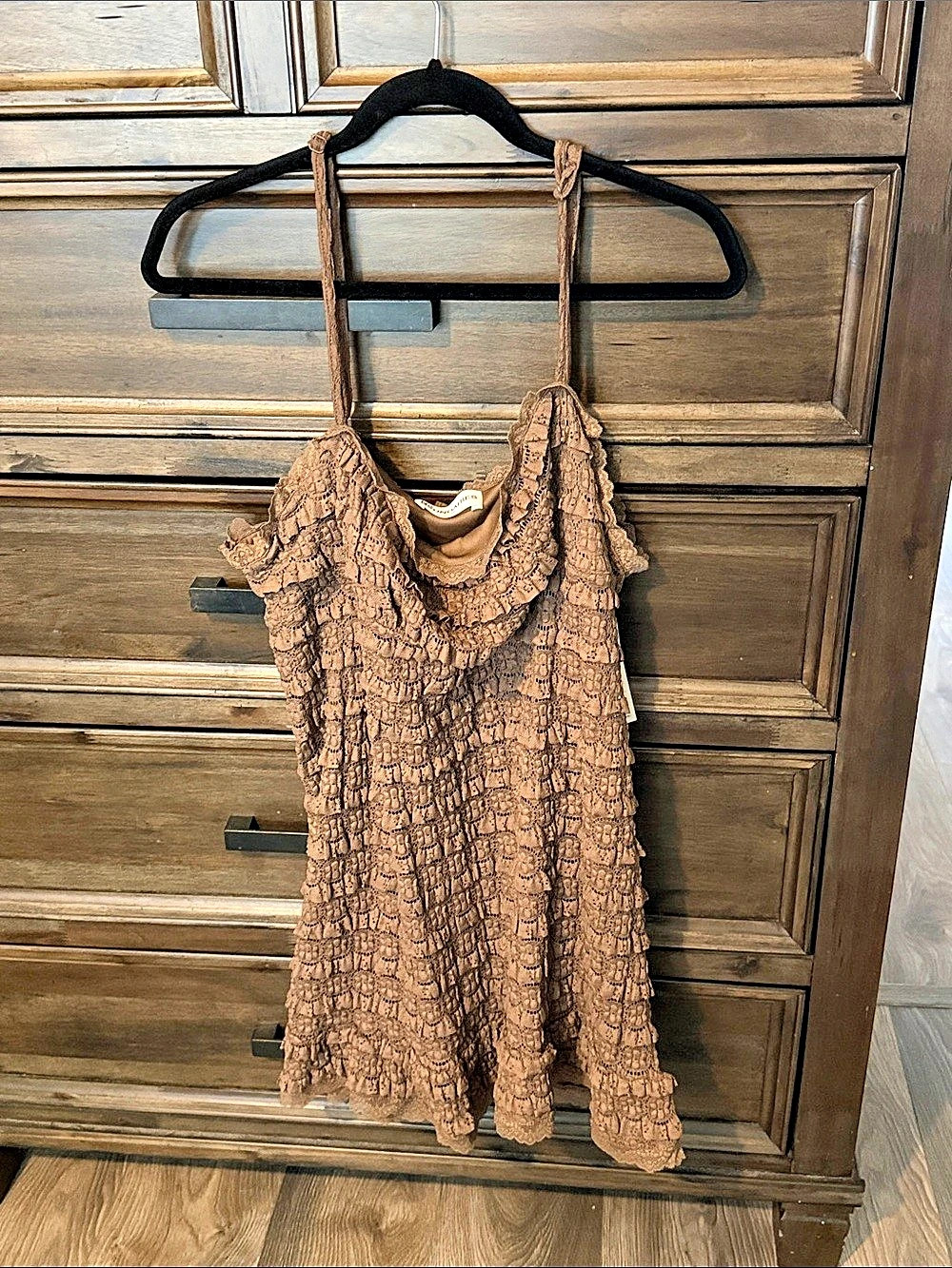 No Boundaries Lace Ruffle Mini Dress Brown XXL (20)